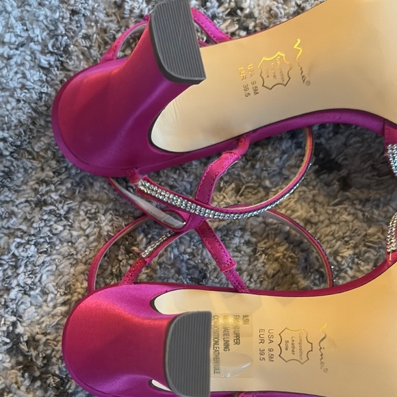 Nina Pink Strappy Heels with rhinestone detailing  dainty straps - Picture 5 of 8